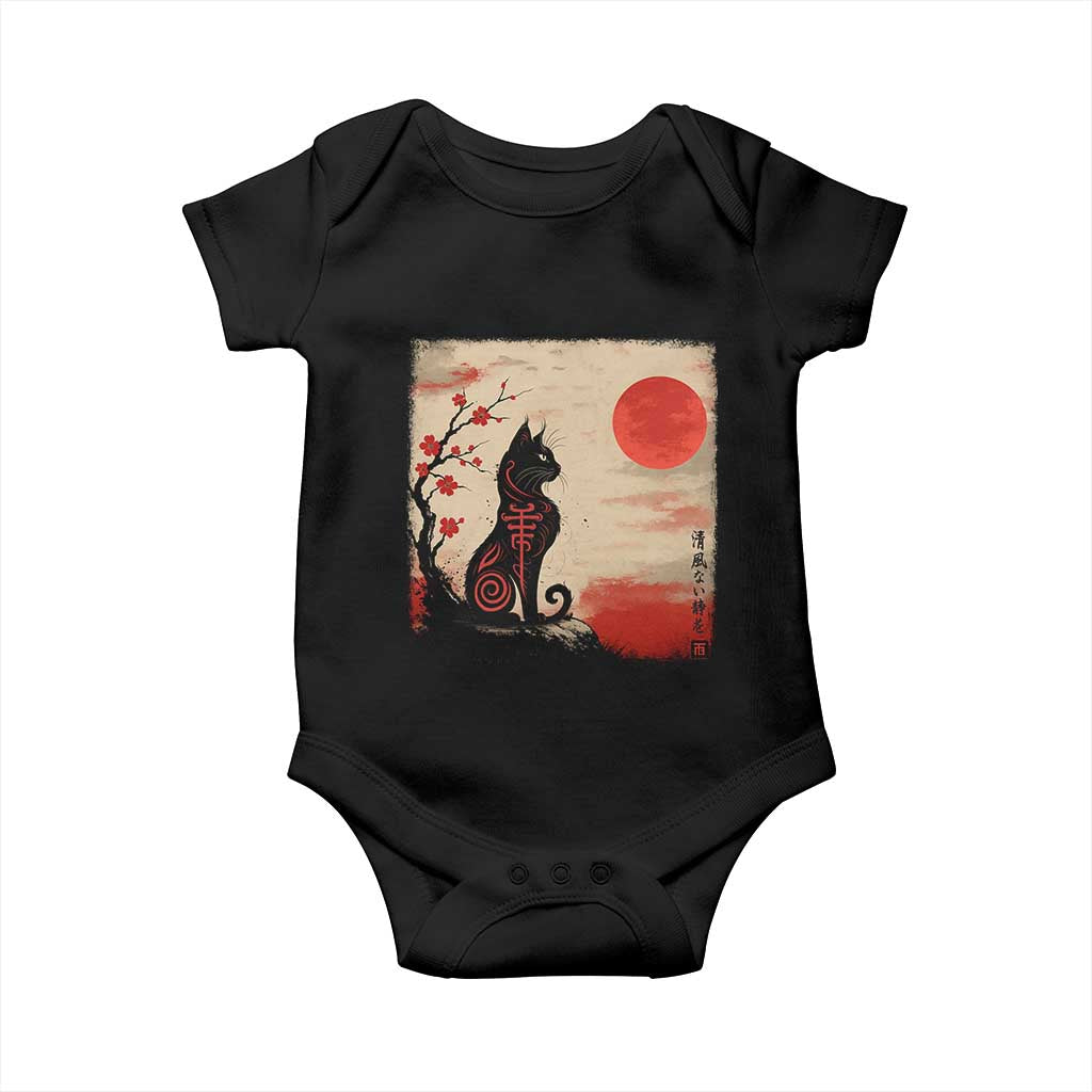Kawaii Anime Cat Japanese Cherry Blossom Baby Onesie TS14 Black Print Your Wear
