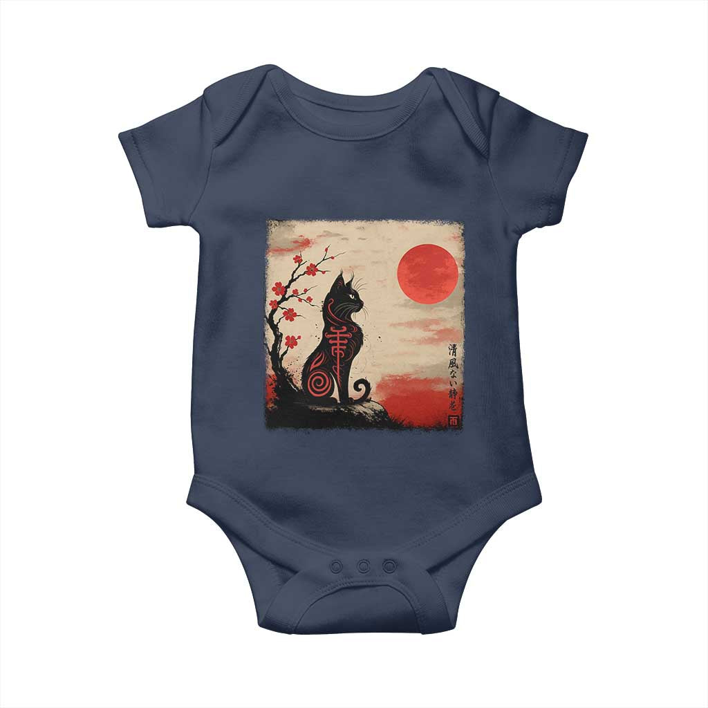 Kawaii Anime Cat Japanese Cherry Blossom Baby Onesie TS14 Navy Print Your Wear