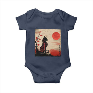 Kawaii Anime Cat Japanese Cherry Blossom Baby Onesie TS14 Navy Print Your Wear