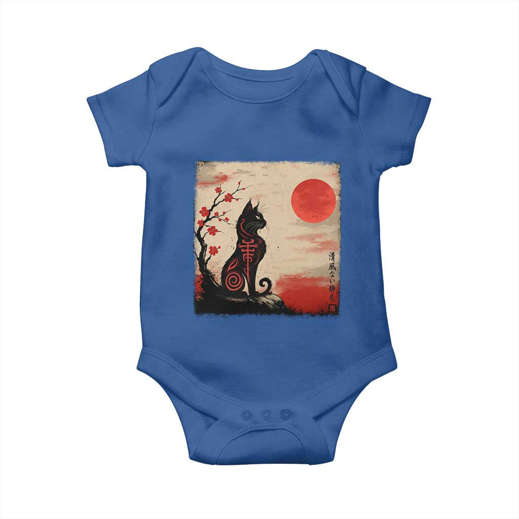 Kawaii Anime Cat Japanese Cherry Blossom Baby Onesie TS14 Royal Blue Print Your Wear