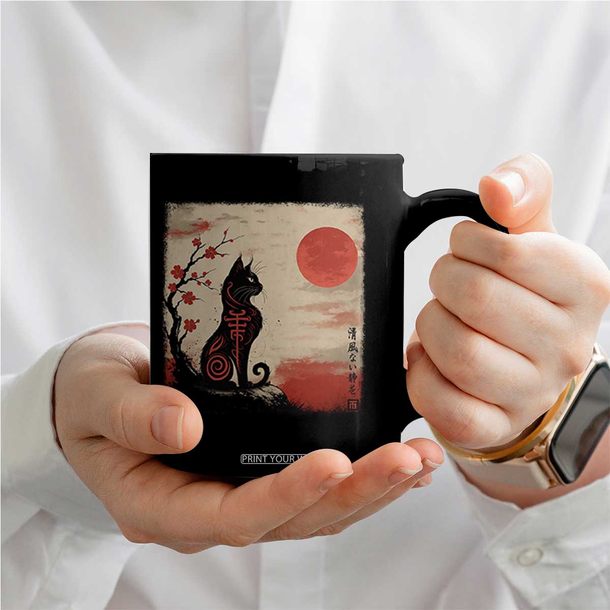 Kawaii Anime Cat Japanese Cherry Blossom Coffee Mug TS14 Print Your Wear