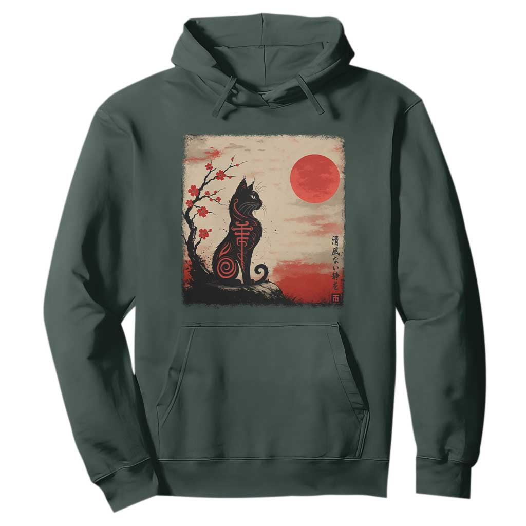 Kawaii Anime Cat Japanese Cherry Blossom Hoodie TS14 Dark Forest Green Print Your Wear