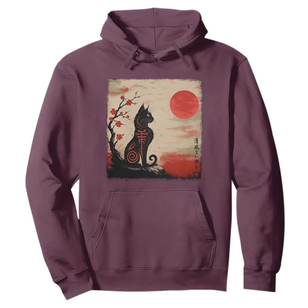 Kawaii Anime Cat Japanese Cherry Blossom Hoodie TS14 Maroon Print Your Wear