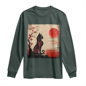 Kawaii Anime Cat Japanese Cherry Blossom Long Sleeve Shirt TS14 Dark Forest Green Print Your Wear