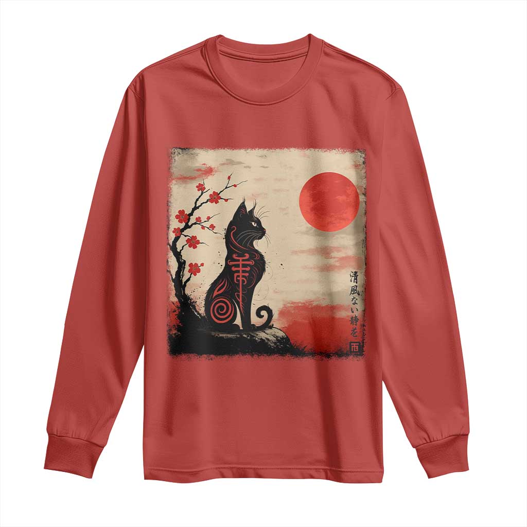 Kawaii Anime Cat Japanese Cherry Blossom Long Sleeve Shirt TS14 Red Print Your Wear
