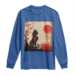 Kawaii Anime Cat Japanese Cherry Blossom Long Sleeve Shirt TS14 Royal Blue Print Your Wear