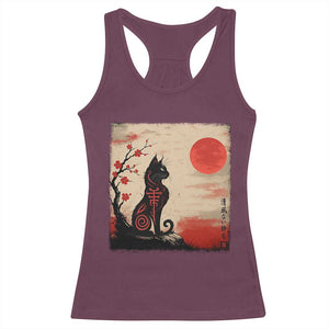 Kawaii Anime Cat Japanese Cherry Blossom Racerback Tank Top TS14 Maroon Print Your Wear
