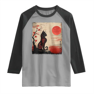 Kawaii Anime Cat Japanese Cherry Blossom Raglan Shirt TS14 Sport Gray Black Print Your Wear