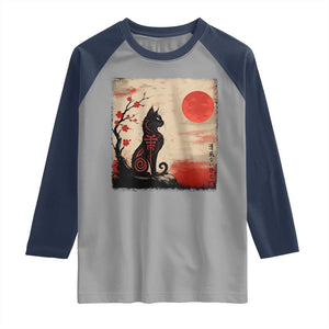 Kawaii Anime Cat Japanese Cherry Blossom Raglan Shirt TS14 Sport Gray Navy Print Your Wear