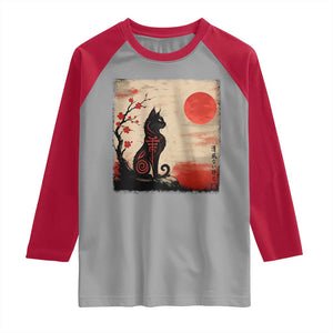 Kawaii Anime Cat Japanese Cherry Blossom Raglan Shirt TS14 Sport Gray Red Print Your Wear
