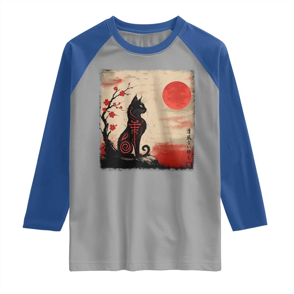 Kawaii Anime Cat Japanese Cherry Blossom Raglan Shirt TS14 Sport Gray Royal Print Your Wear