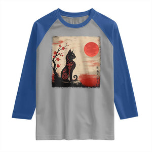 Kawaii Anime Cat Japanese Cherry Blossom Raglan Shirt TS14 Sport Gray Royal Print Your Wear