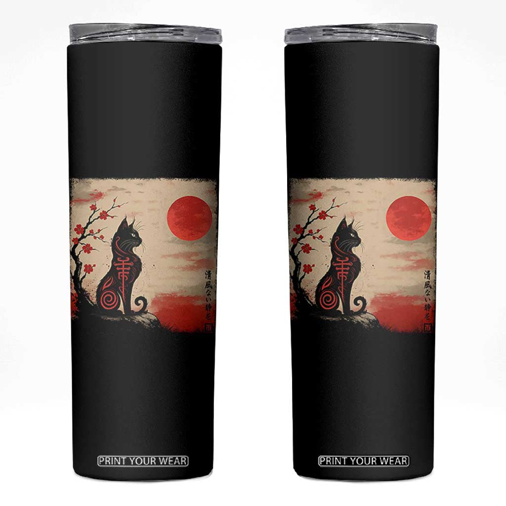 Kawaii Anime Cat Japanese Cherry Blossom Skinny Tumbler TS14 Black Print Your Wear