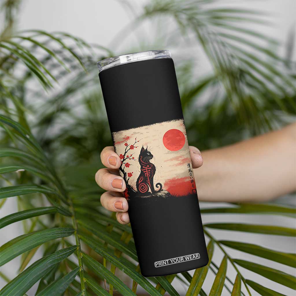 Kawaii Anime Cat Japanese Cherry Blossom Skinny Tumbler TS14 Print Your Wear