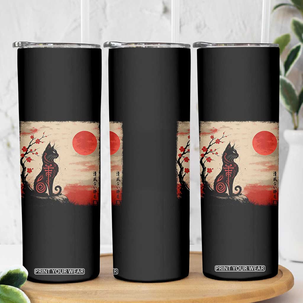 Kawaii Anime Cat Japanese Cherry Blossom Skinny Tumbler TS14 Print Your Wear