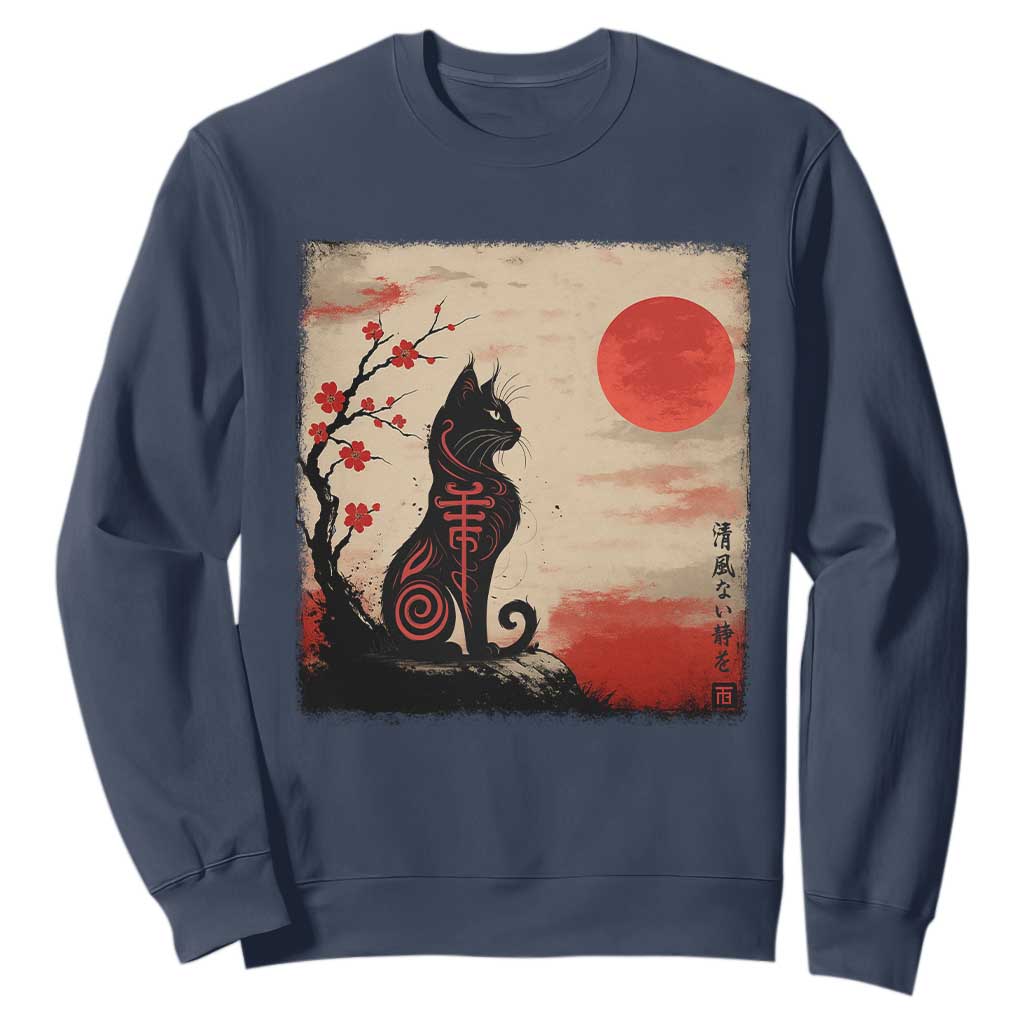Kawaii Anime Cat Japanese Cherry Blossom Sweatshirt TS14 Navy Print Your Wear