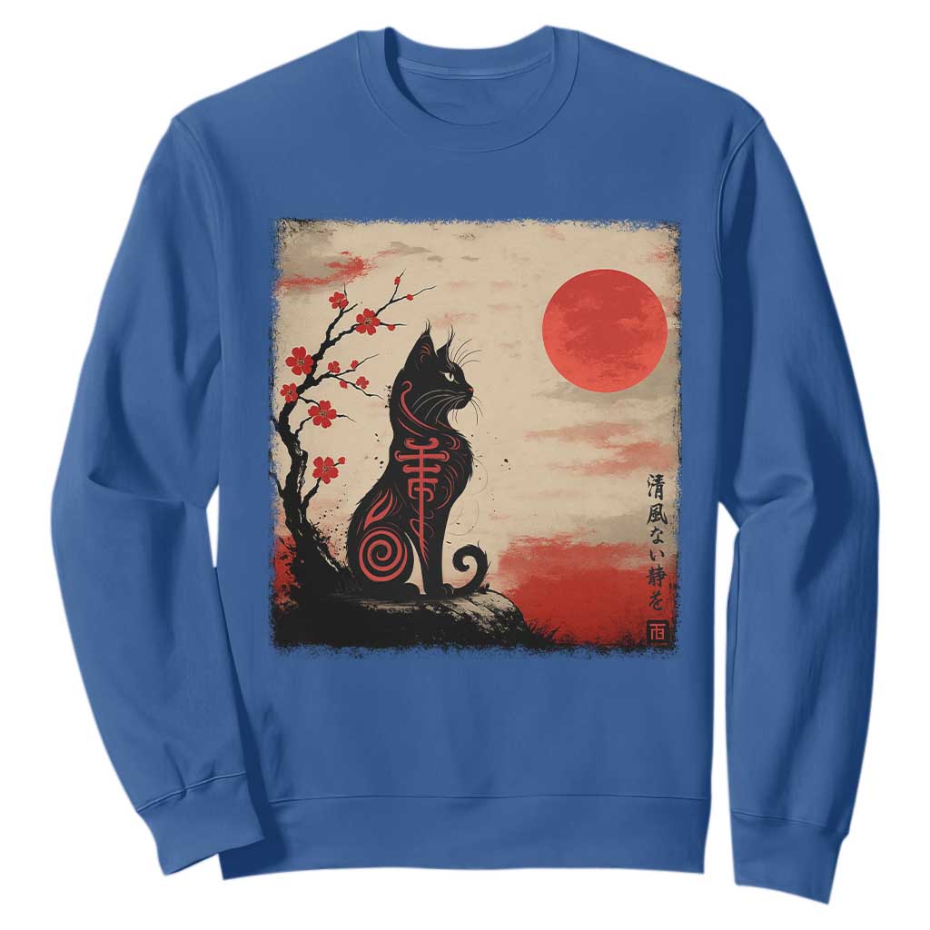 Kawaii Anime Cat Japanese Cherry Blossom Sweatshirt TS14 Royal Blue Print Your Wear