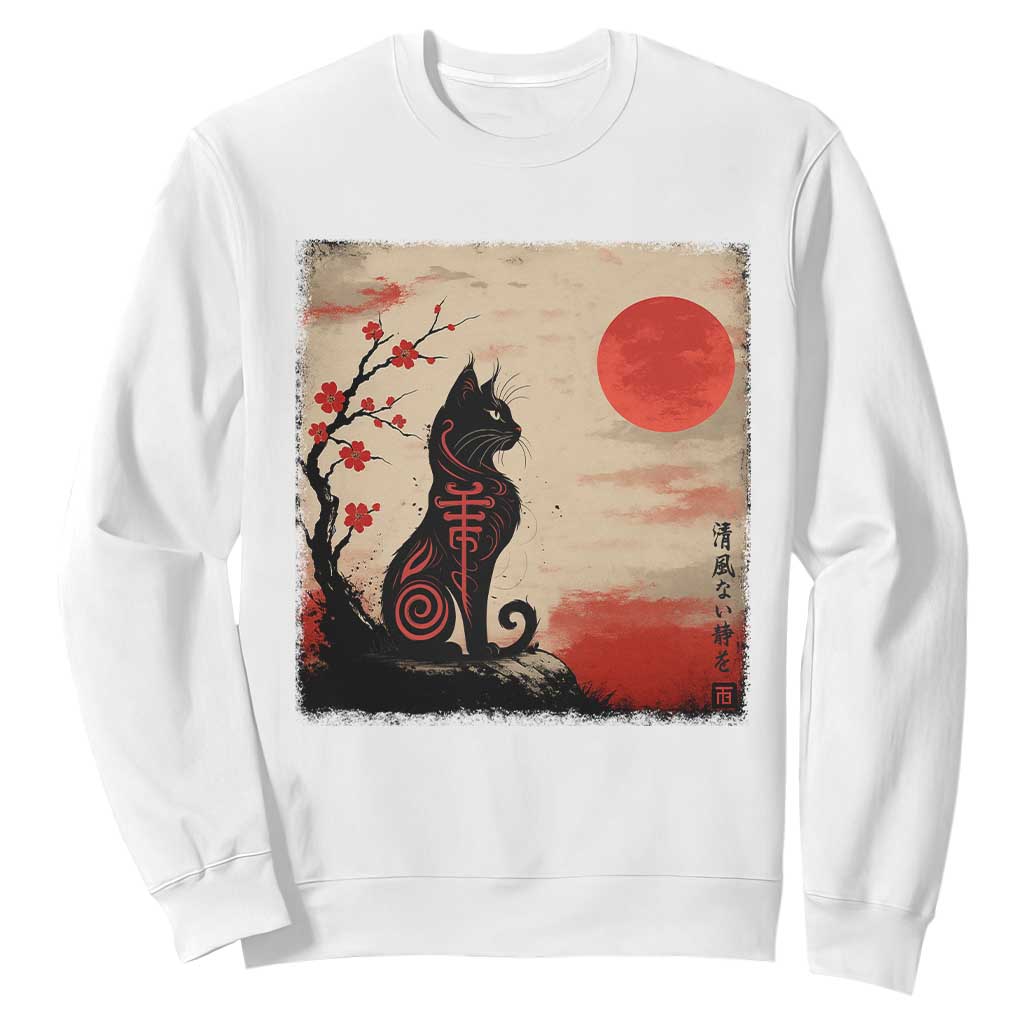 Kawaii Anime Cat Japanese Cherry Blossom Sweatshirt TS14 White Print Your Wear