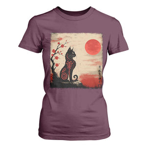 Kawaii Anime Cat Japanese Cherry Blossom T Shirt For Women TS14 Maroon Print Your Wear