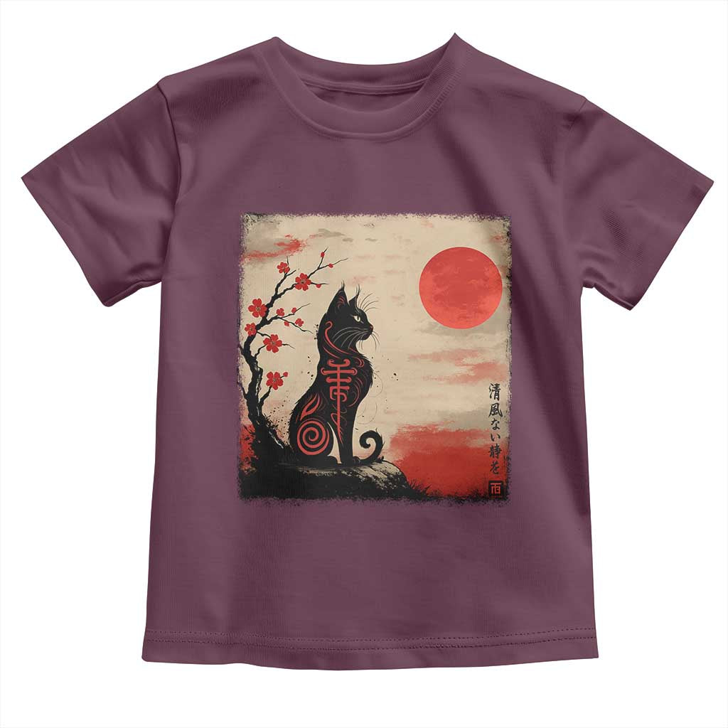 Kawaii Anime Cat Japanese Cherry Blossom Toddler T Shirt TS14 Maroon Print Your Wear