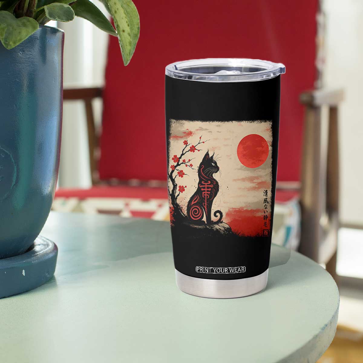 Kawaii Anime Cat Japanese Cherry Blossom Tumbler Cup TS14 Print Your Wear