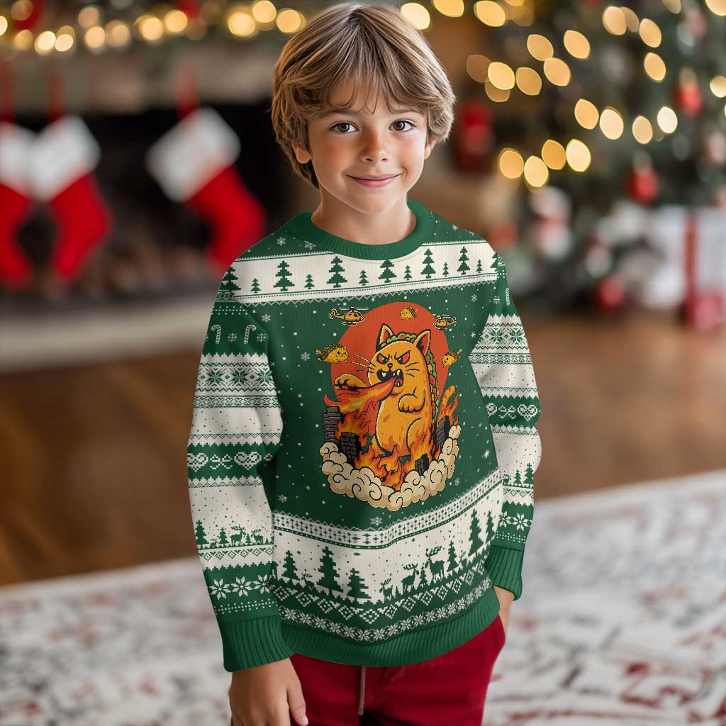 Tacocat Monster Ugly Christmas Sweater Funny Cats Taco Lovers TS14 Forest Green Beige Print Your Wear