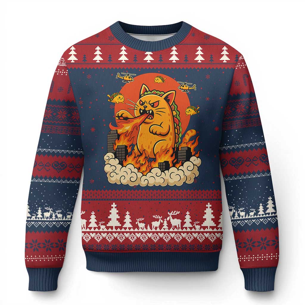 Tacocat Monster Ugly Christmas Sweater Funny Cats Taco Lovers TS14 Navy Red Print Your Wear