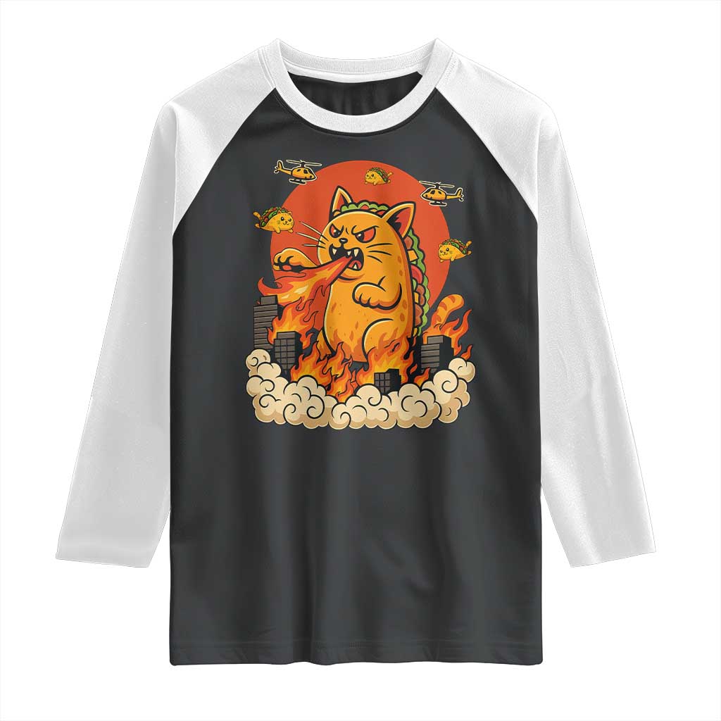 Tacocat Monster Raglan Shirt Funny Cats Taco Lovers TS14 Black White Print Your Wear