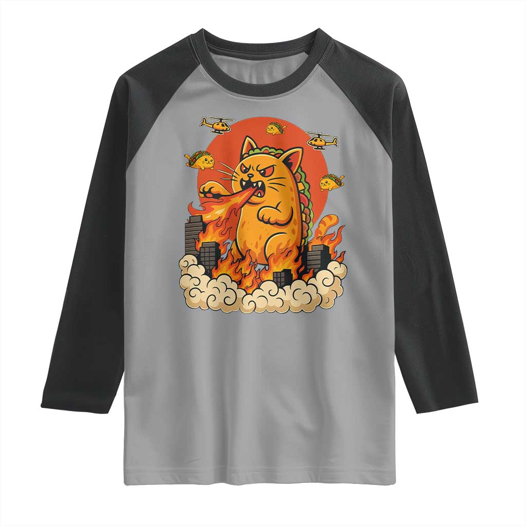 Tacocat Monster Raglan Shirt Funny Cats Taco Lovers TS14 Sport Gray Black Print Your Wear
