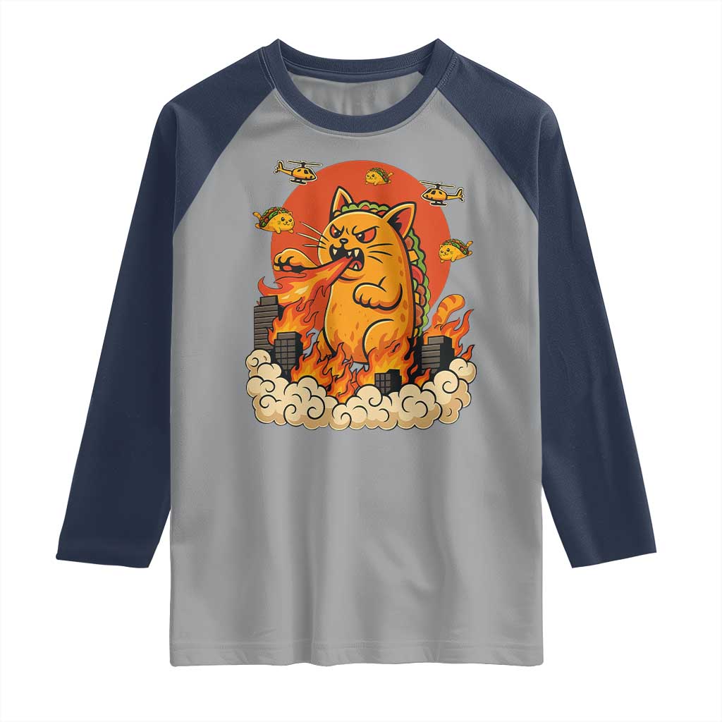 Tacocat Monster Raglan Shirt Funny Cats Taco Lovers TS14 Sport Gray Navy Print Your Wear