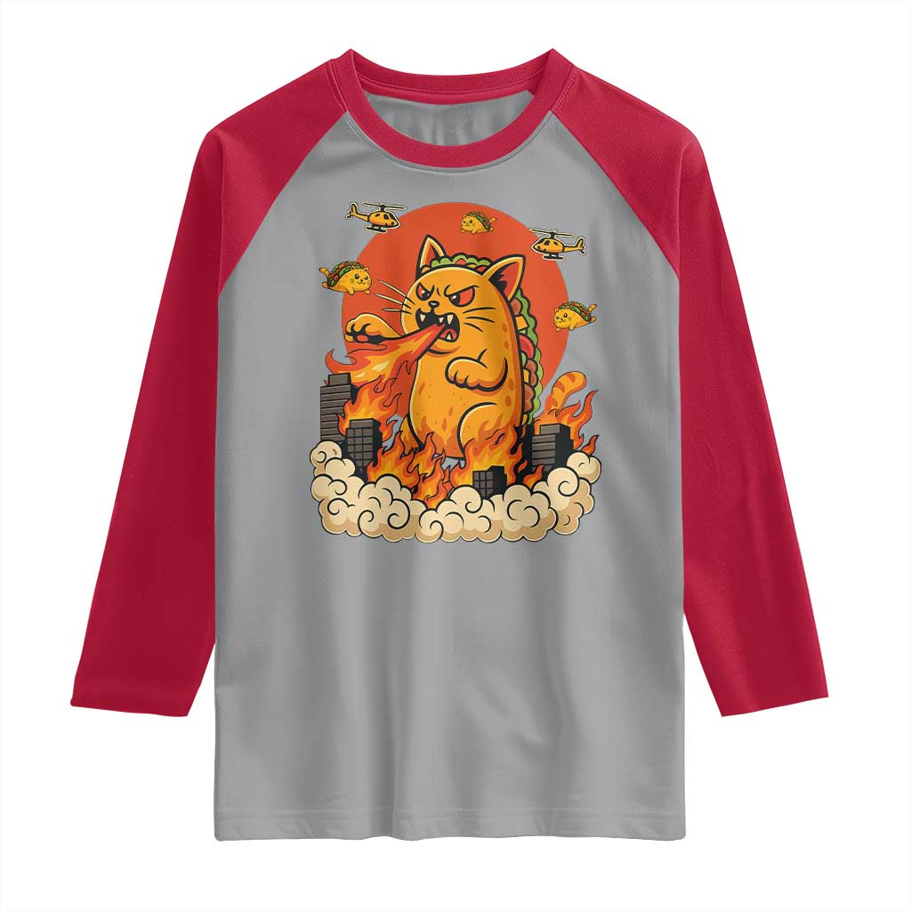 Tacocat Monster Raglan Shirt Funny Cats Taco Lovers TS14 Sport Gray Red Print Your Wear