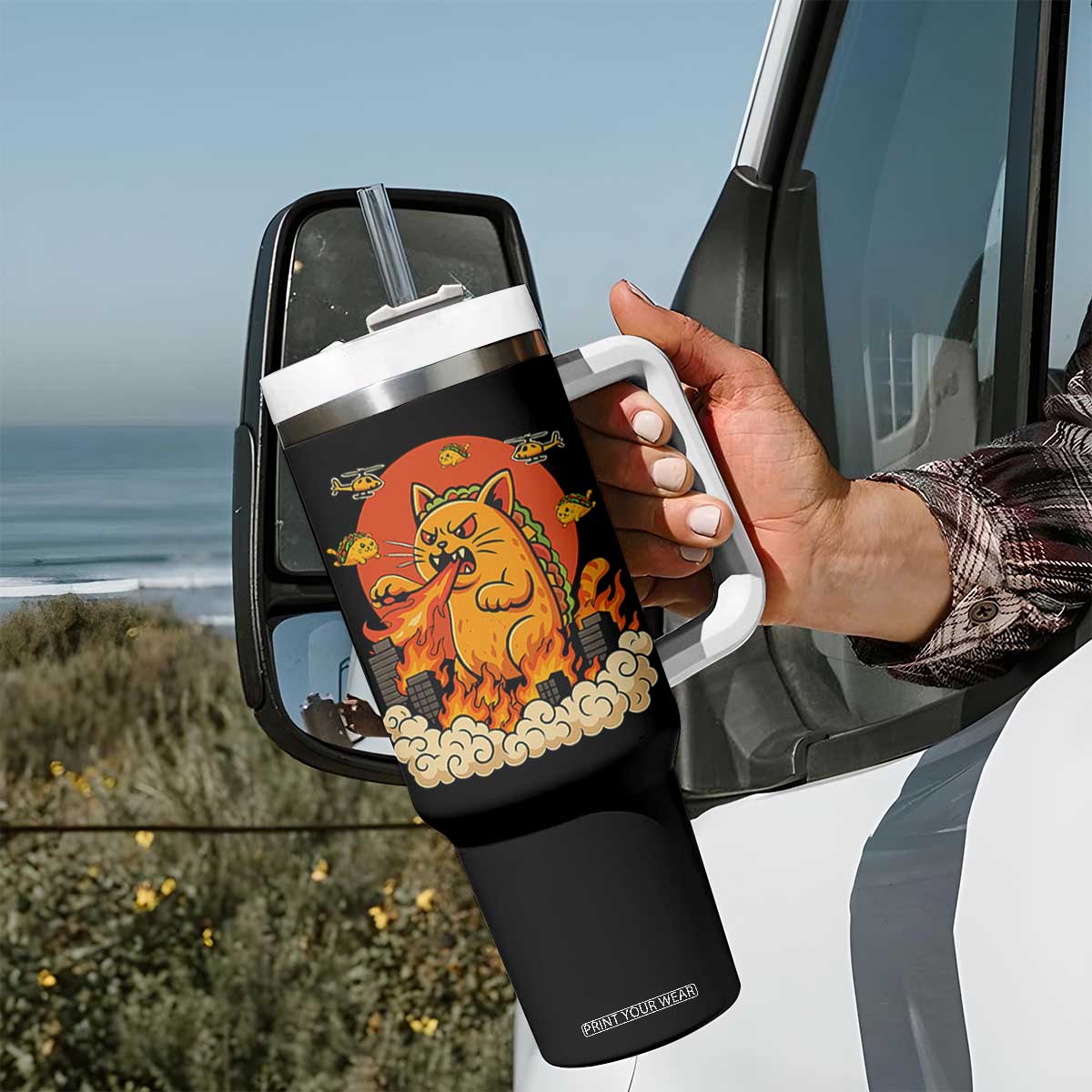 Tacocat Monster Tumbler With Handle Funny Cats Taco Lovers TS14 Print Your Wear