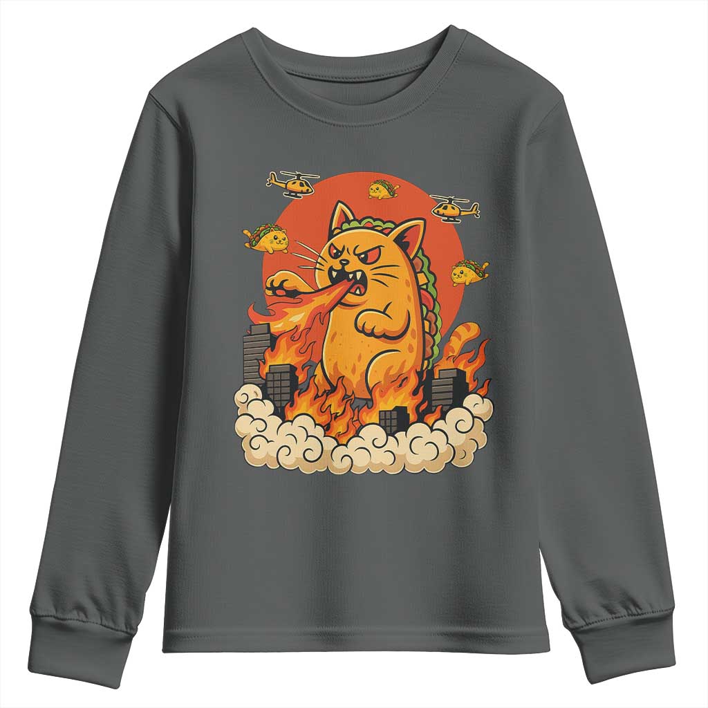 Tacocat Monster Youth Sweatshirt Funny Cats Taco Lovers TS14 Dark Heather Print Your Wear