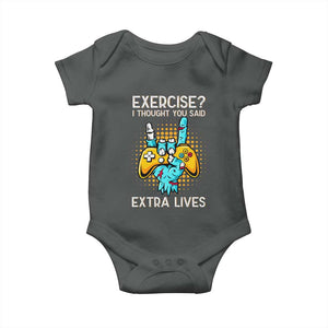 Funny Gamer Skeleton Hand Baby Onesie Exercise I Thought You Said Extra Lives TS14 Dark Heather Print Your Wear