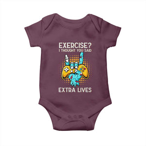 Funny Gamer Skeleton Hand Baby Onesie Exercise I Thought You Said Extra Lives TS14 Maroon Print Your Wear