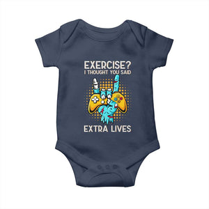Funny Gamer Skeleton Hand Baby Onesie Exercise I Thought You Said Extra Lives TS14 Navy Print Your Wear