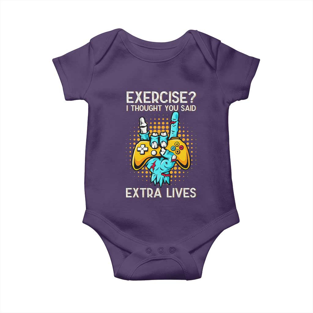 Funny Gamer Skeleton Hand Baby Onesie Exercise I Thought You Said Extra Lives TS14 Purple Print Your Wear