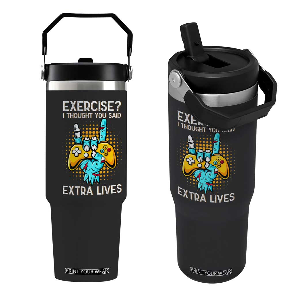 Funny Gamer Skeleton Hand Flip Straw Tumbler Exercise I Thought You Said Extra Lives TS14 One Size: 30 oz Black Print Your Wear