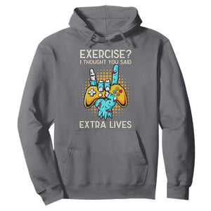 Funny Gamer Skeleton Hand Hoodie Exercise I Thought You Said Extra Lives TS14 Charcoal Print Your Wear