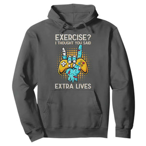 Funny Gamer Skeleton Hand Hoodie Exercise I Thought You Said Extra Lives TS14 Dark Heather Print Your Wear