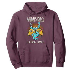 Funny Gamer Skeleton Hand Hoodie Exercise I Thought You Said Extra Lives TS14 Maroon Print Your Wear