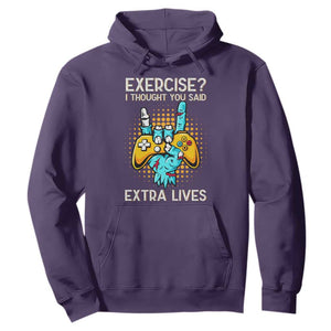 Funny Gamer Skeleton Hand Hoodie Exercise I Thought You Said Extra Lives TS14 Purple Print Your Wear