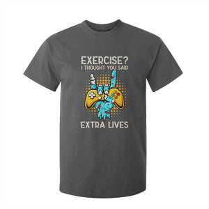 Funny Gamer Skeleton Hand T Shirt For Kid Exercise I Thought You Said Extra Lives TS14 Dark Heather Print Your Wear