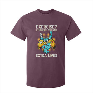 Funny Gamer Skeleton Hand T Shirt For Kid Exercise I Thought You Said Extra Lives TS14 Maroon Print Your Wear