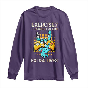 Funny Gamer Skeleton Hand Long Sleeve Shirt Exercise I Thought You Said Extra Lives TS14 Purple Print Your Wear