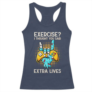 Funny Gamer Skeleton Hand Racerback Tank Top Exercise I Thought You Said Extra Lives TS14 Navy Print Your Wear