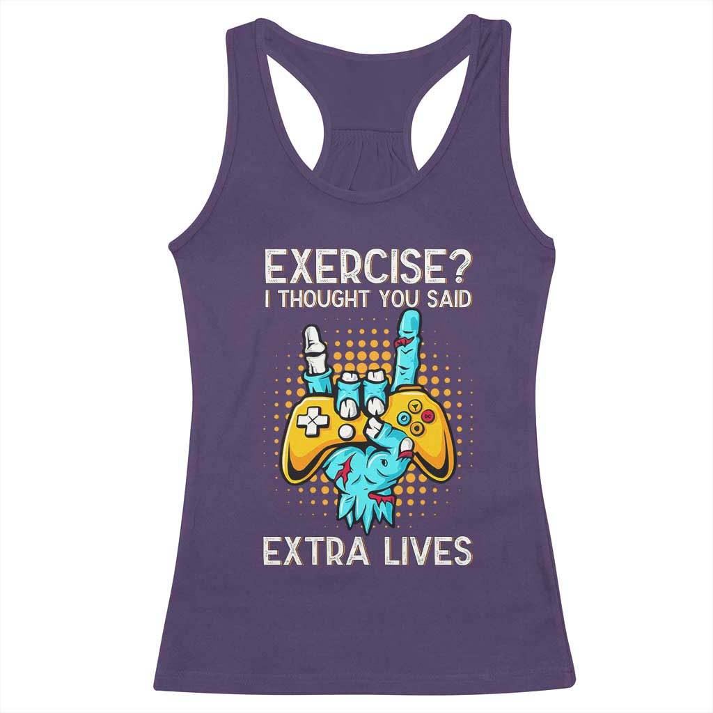 Funny Gamer Skeleton Hand Racerback Tank Top Exercise I Thought You Said Extra Lives TS14 Purple Print Your Wear