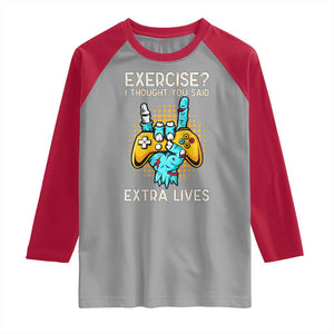 Funny Gamer Skeleton Hand Raglan Shirt Exercise I Thought You Said Extra Lives TS14 Sport Gray Red Print Your Wear