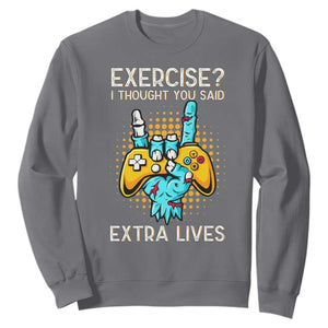 Funny Gamer Skeleton Hand Sweatshirt Exercise I Thought You Said Extra Lives TS14 Charcoal Print Your Wear