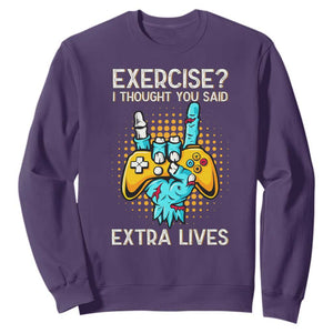 Funny Gamer Skeleton Hand Sweatshirt Exercise I Thought You Said Extra Lives TS14 Purple Print Your Wear